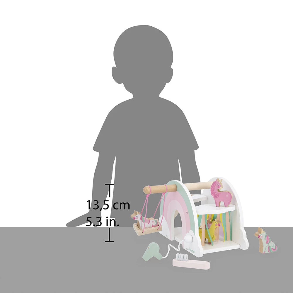Janod - Wooden Unicorn House Playset - Grace and Fox