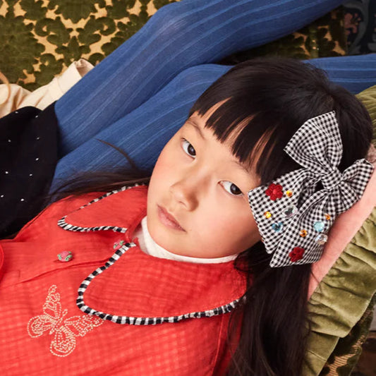 Stych - Oversized Bow Gem Hair Clip Gingham - Grace and Fox