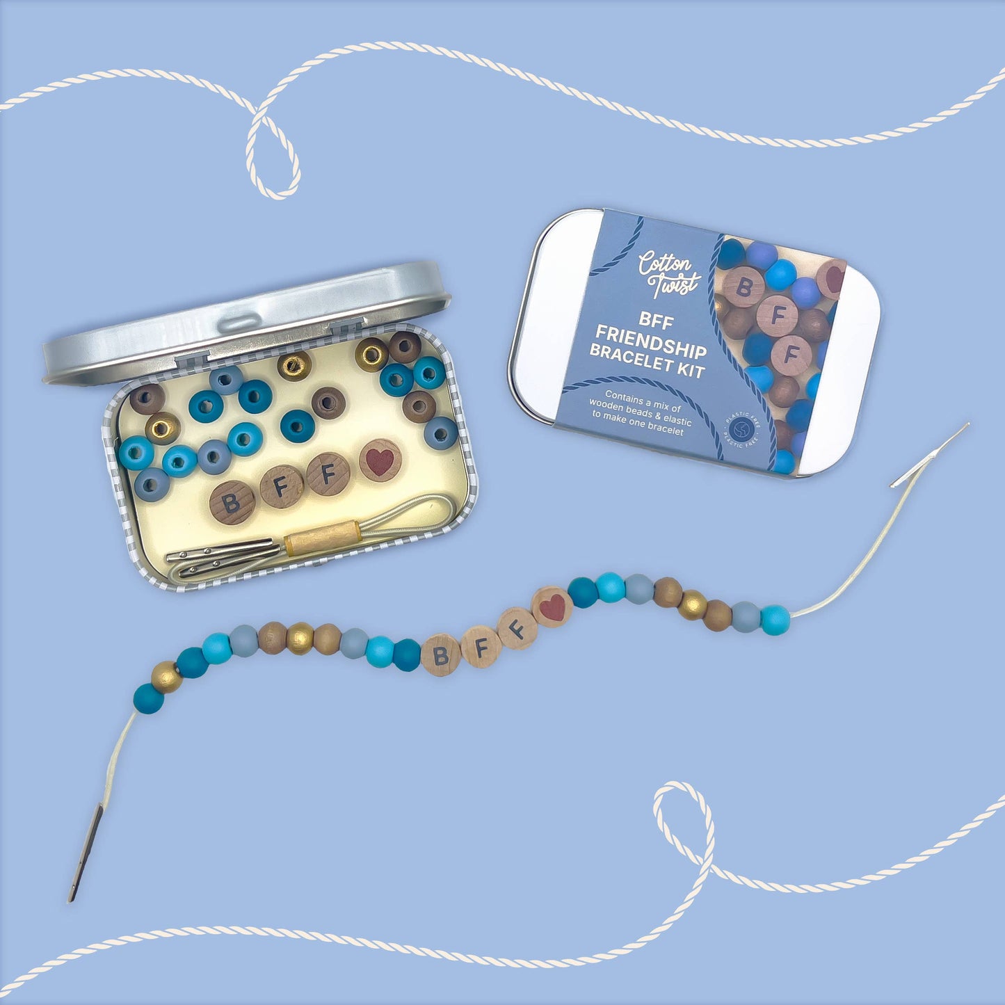 Cotton Twist - Beaded BFF Friendship Bracelet Gift Kit: BLUE BFF