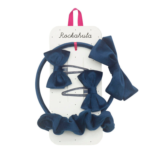 Velvet Bow School Hair Set Blue - Rockahula - Grace and Fox