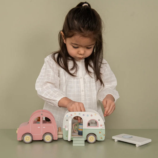 Little Dutch Wooden Pink Toy Car with Caravan - Grace and Fox