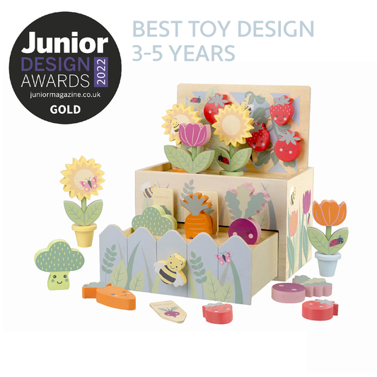 ​My First Wooden Allotment playset by Orange Tree Toys featuring wooden vegetables and flowers - Grace and Fox