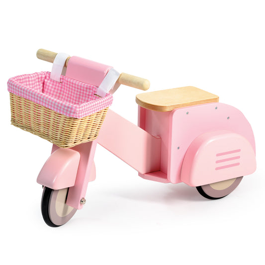 Tender Leaf Toys Wooden Delivery Scooter with Basket -Pink
