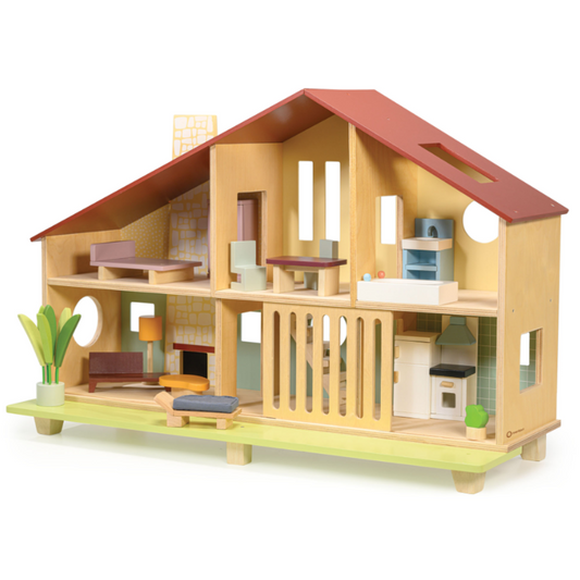 Mentari Cedar Chalet with Furniture – Wooden Retro Dolls House - Grace and Fox