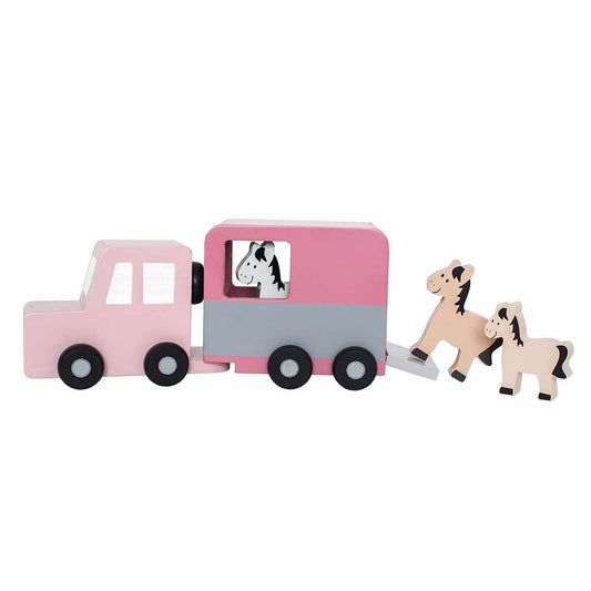 Jabadabado Wooden Horse Trailer with Horses - Grace and Fox