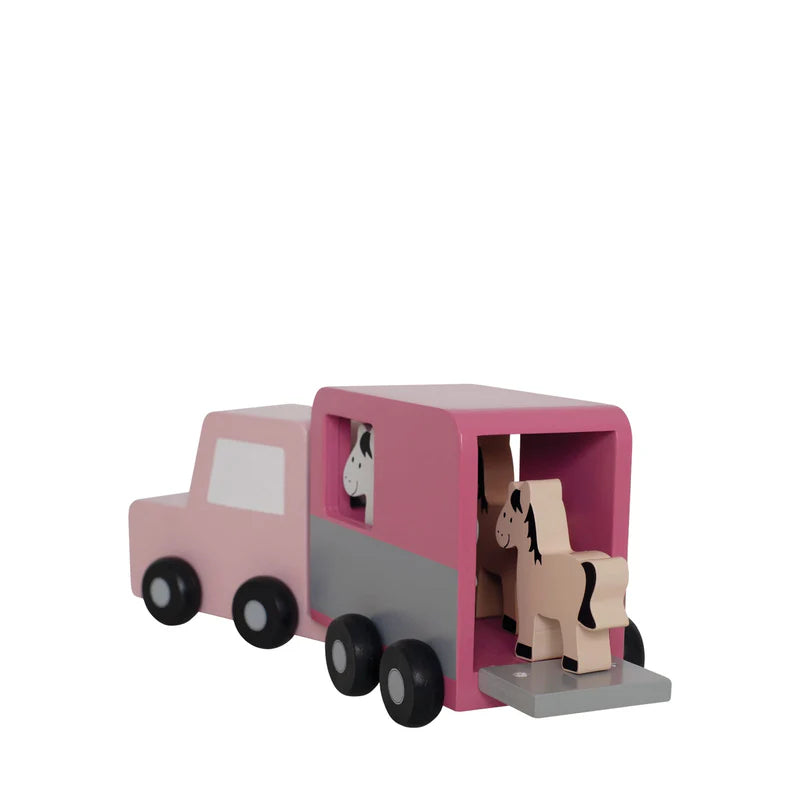Jabadabado Wooden Horse Trailer with Horses - Grace and Fox
