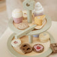 Pretend play wooden cake stand with menu card and cake server