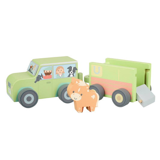 NEW! Wooden Farm 4x4 with Horse Box and Horse - Grace and Fox