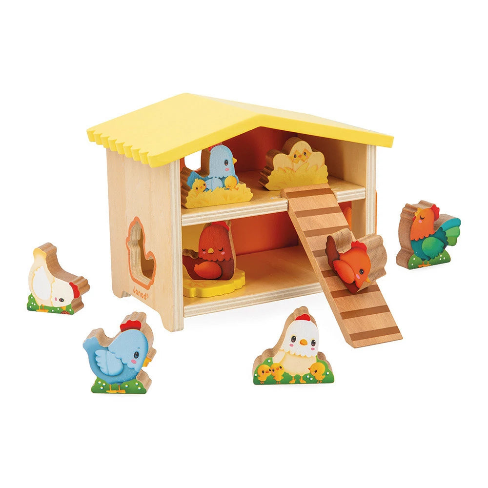 Janod Wooden My First Chicken Coop Shape Sorting Toy - Grace and Fox