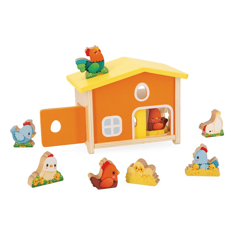 Janod Wooden My First Chicken Coop Shape Sorting Toy - Grace and Fox