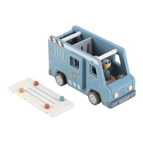 Wooden pretend play police vehicle for toddlers