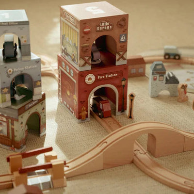 Colorful stacking blocks shaped like city buildings