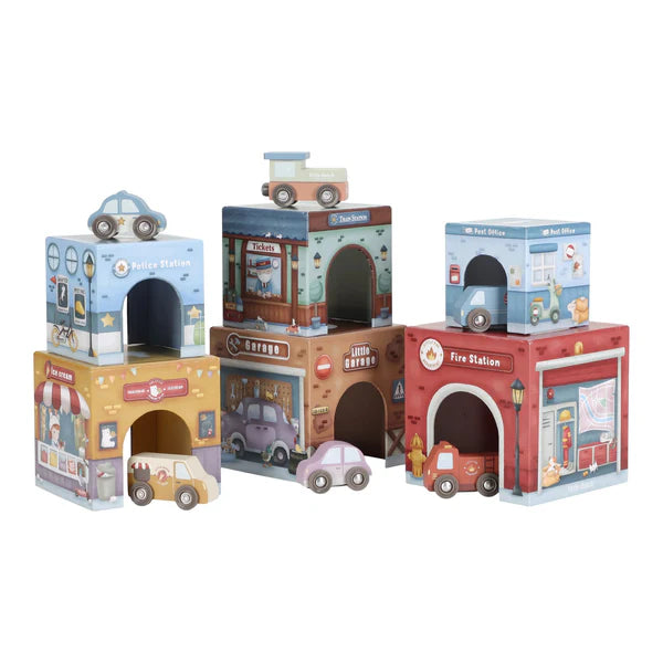 Little Dutch stacking blocks with wooden cars playset